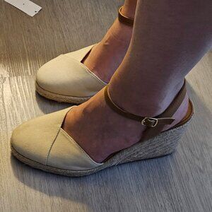 Buckle Tie Wedge Heel Espadrille Shoes Womens Size 9